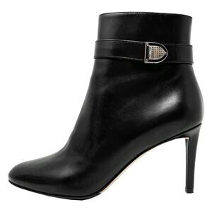 Christian Dior Black Leather Ankle Boots with Silver Buckle - Size 39.5